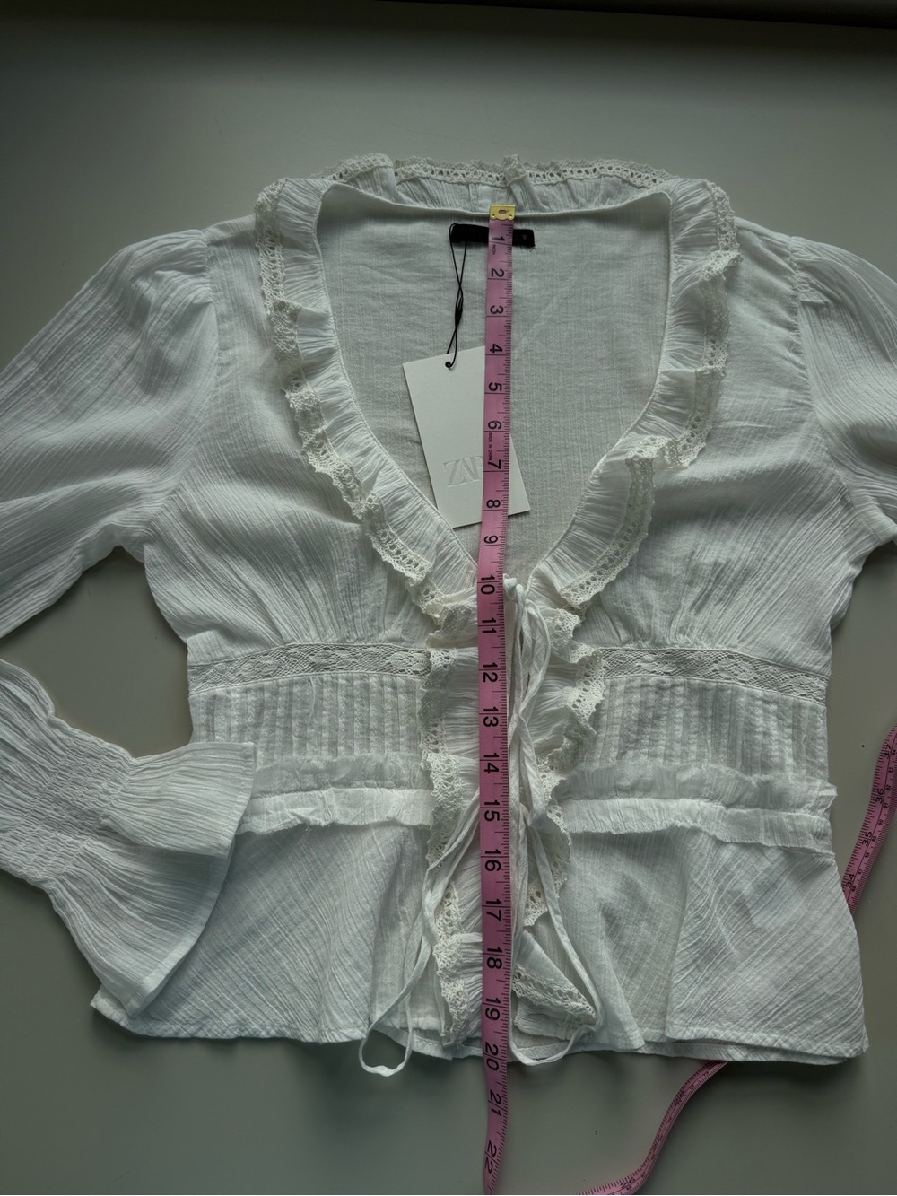 NWT Zara Chiffon Embroidered Ruffle Shirt Oyster White M - Picture 8 of 10